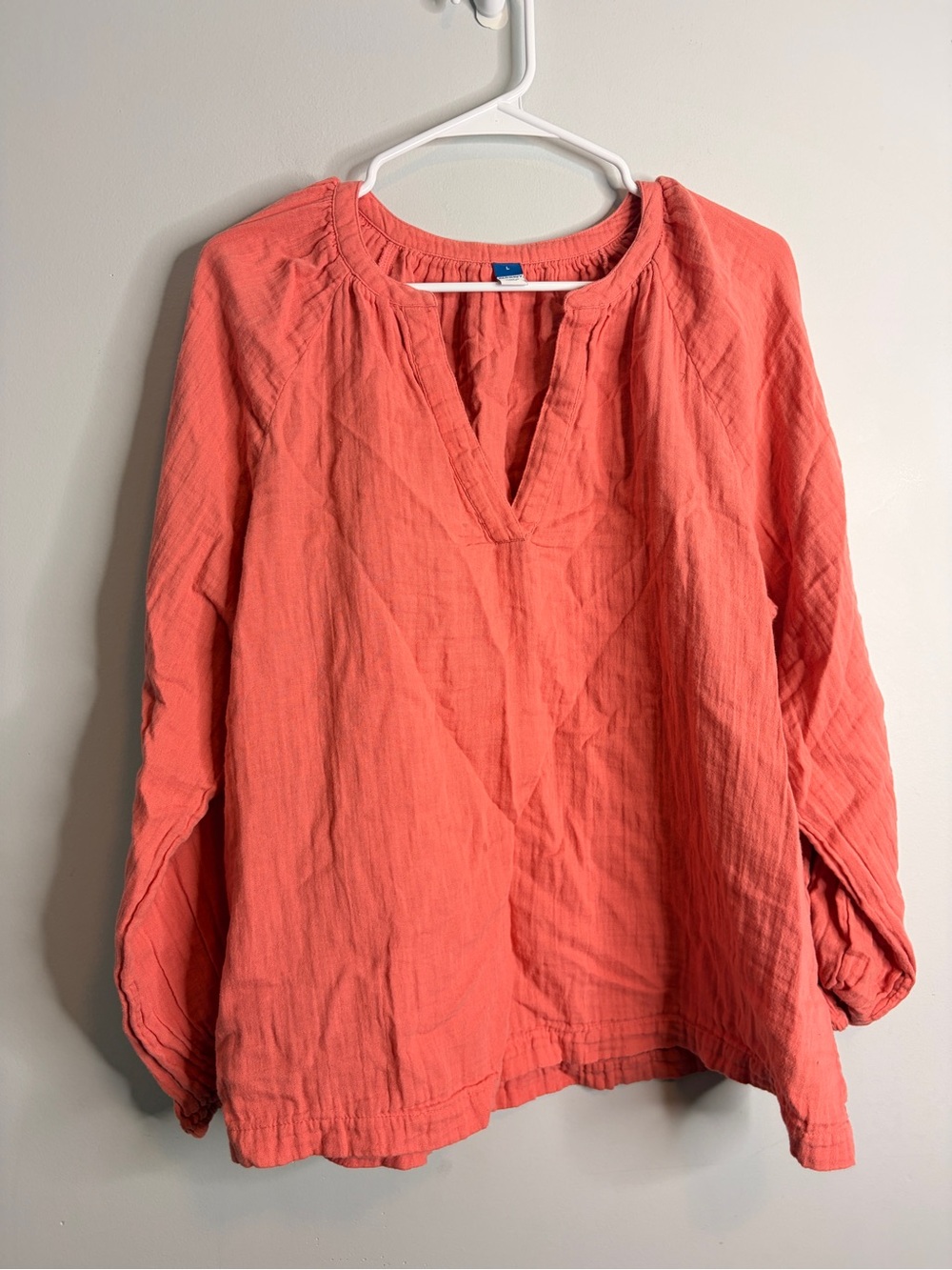 Old Navy Coral V-Neck Peasant Tunic Top 100% Cotton Large